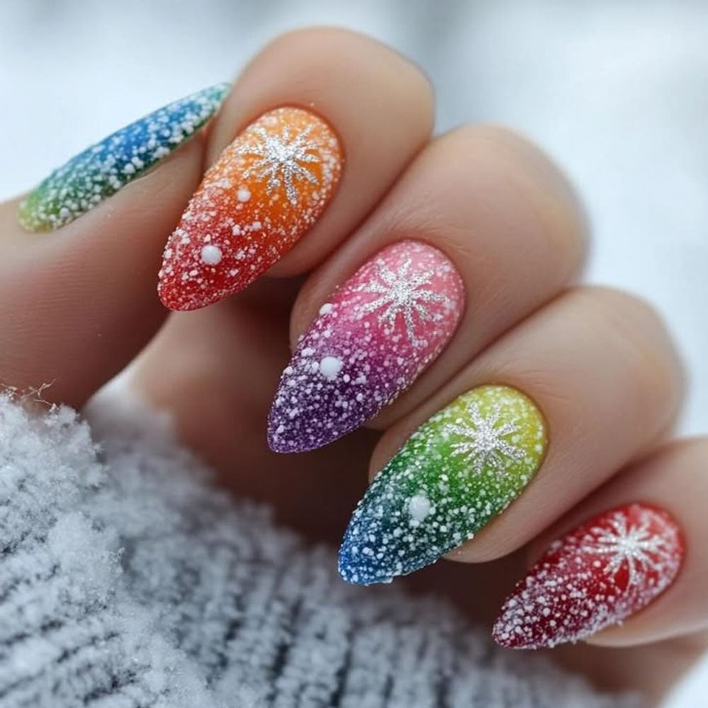 24pcs/Set Christmas Rainbow Gradient Snowflake Press-On Nails