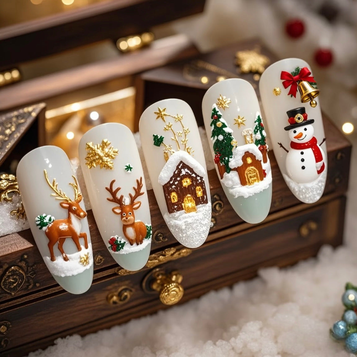 30pcs/Set Christmas Snowman Cat Eye Press-On Nails