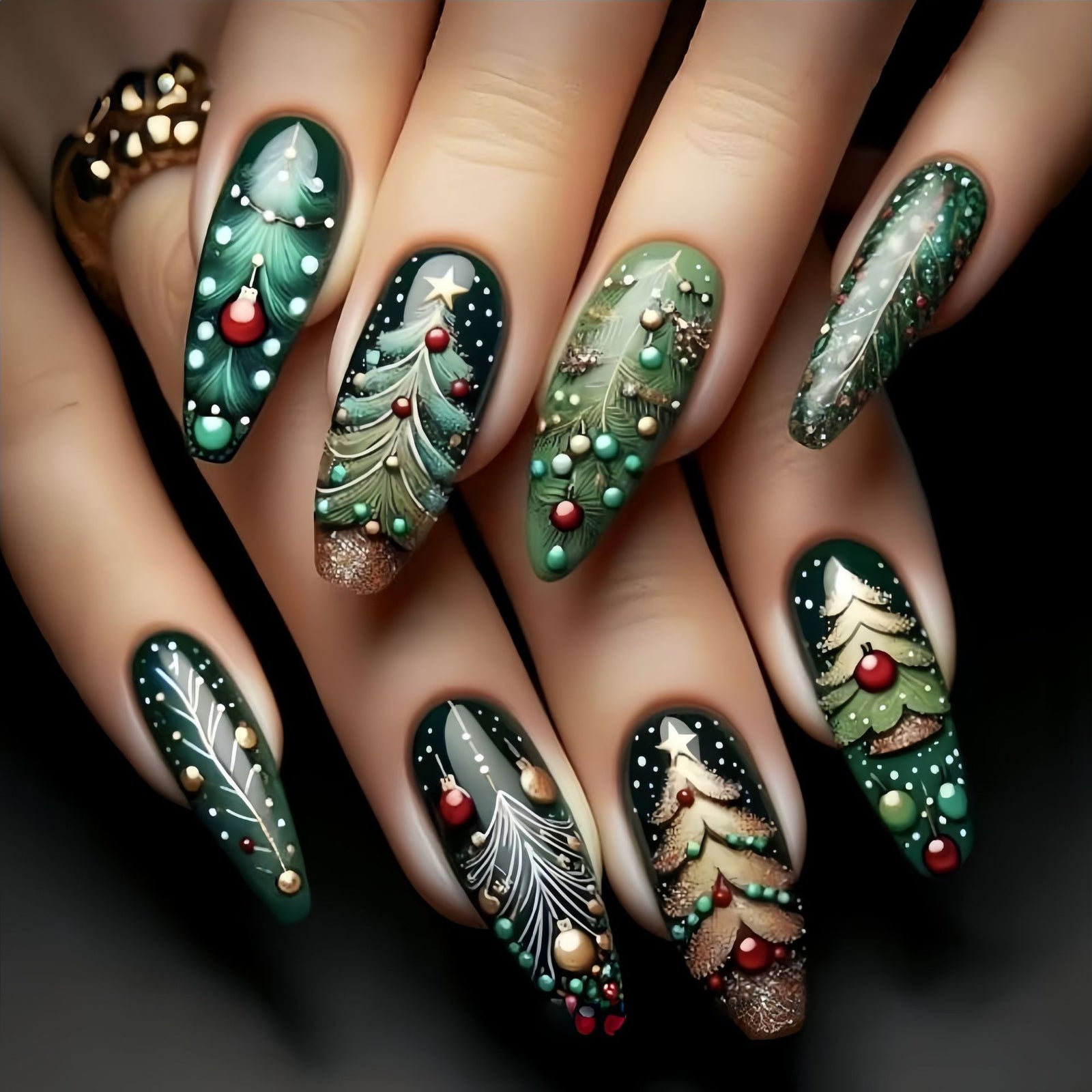 24pcs/Set Green Christmas Tree Press-On Nails