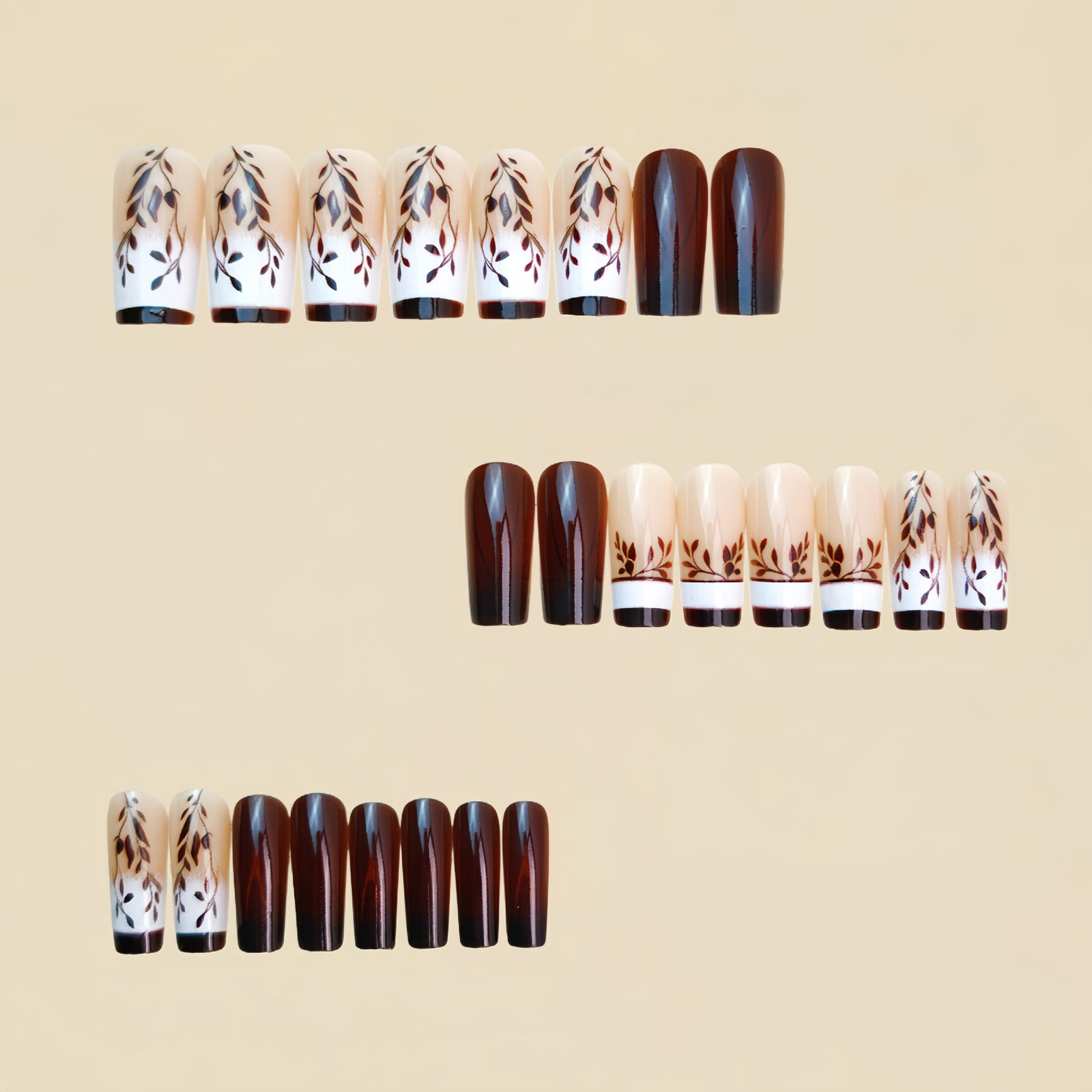 24pcs/Set Autumn Winter Brown Vine Press-On Nails