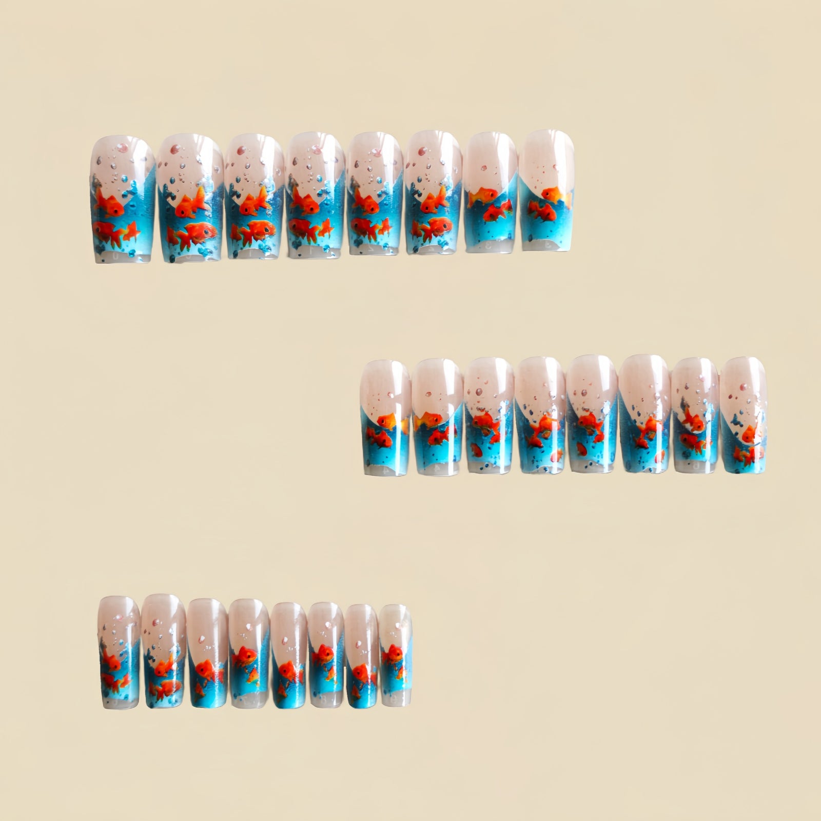 24pcs/Set Blue French Red Fish Sheer Press-On Nails