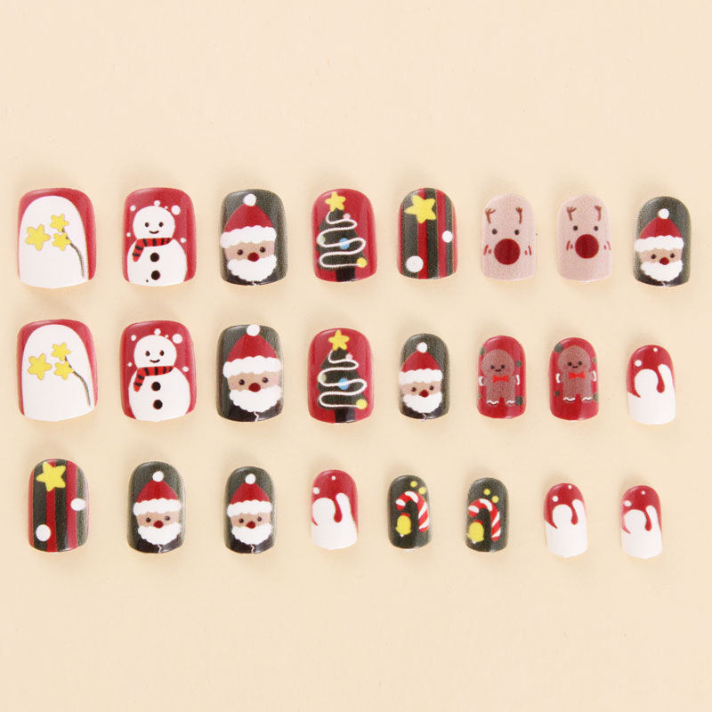 24pcs/Set Short Christmas Santa Pine Tree Snowman Press-On Nails