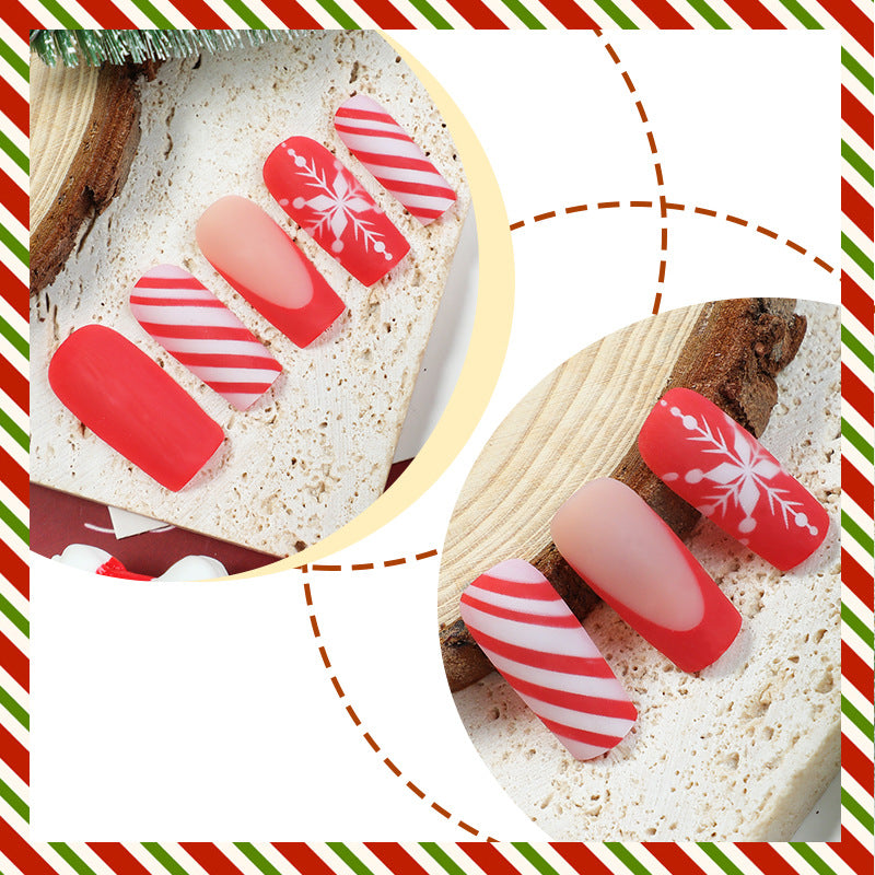 24pcs/Set Christmas Snowflake-Striped Tree Press-On Nails