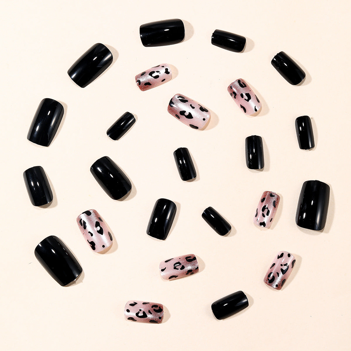 24pcs/Set Black Gradient Brown Cat Eye Leopard Press-On Nails