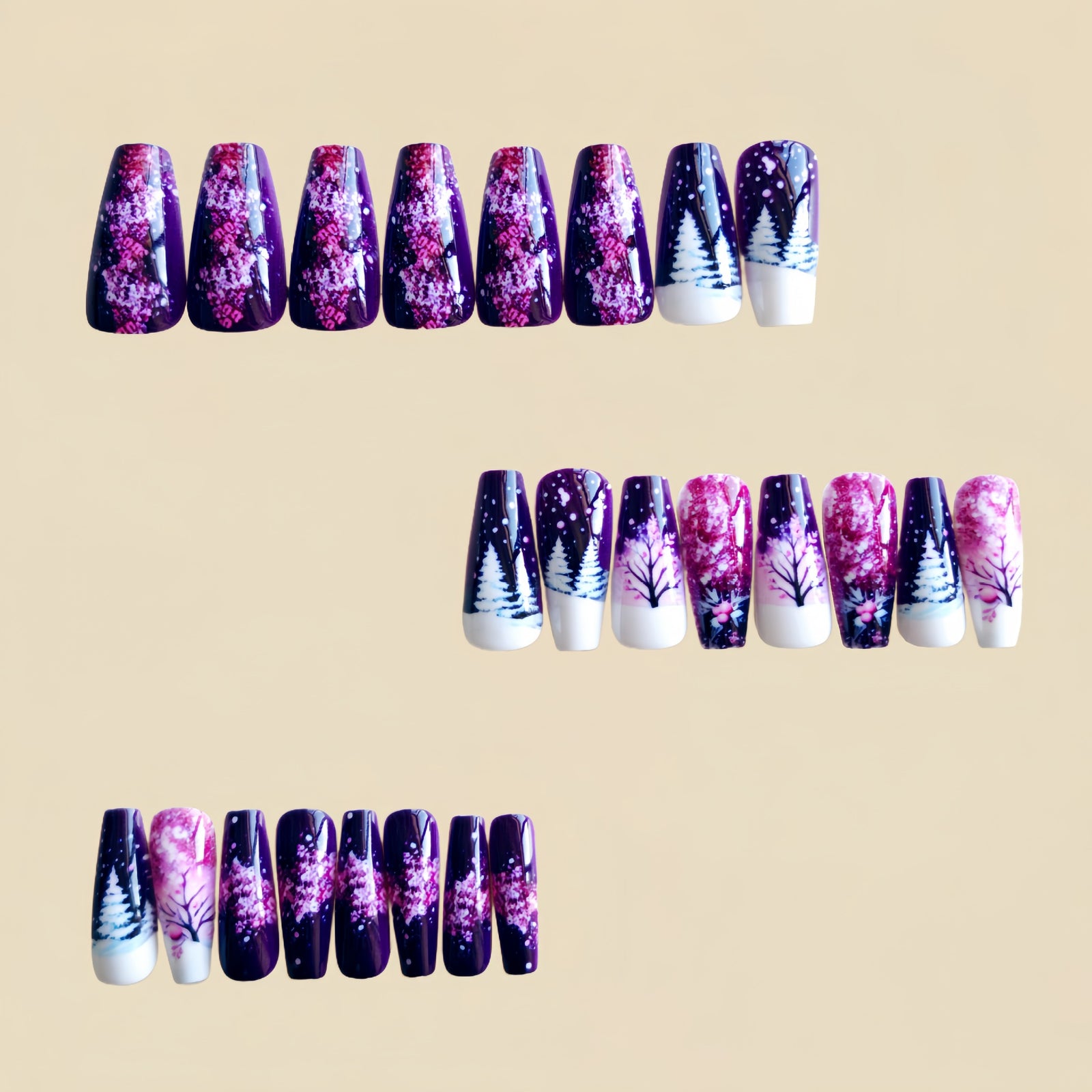 24pcs/Set Christmas Purple Press-On Nails
