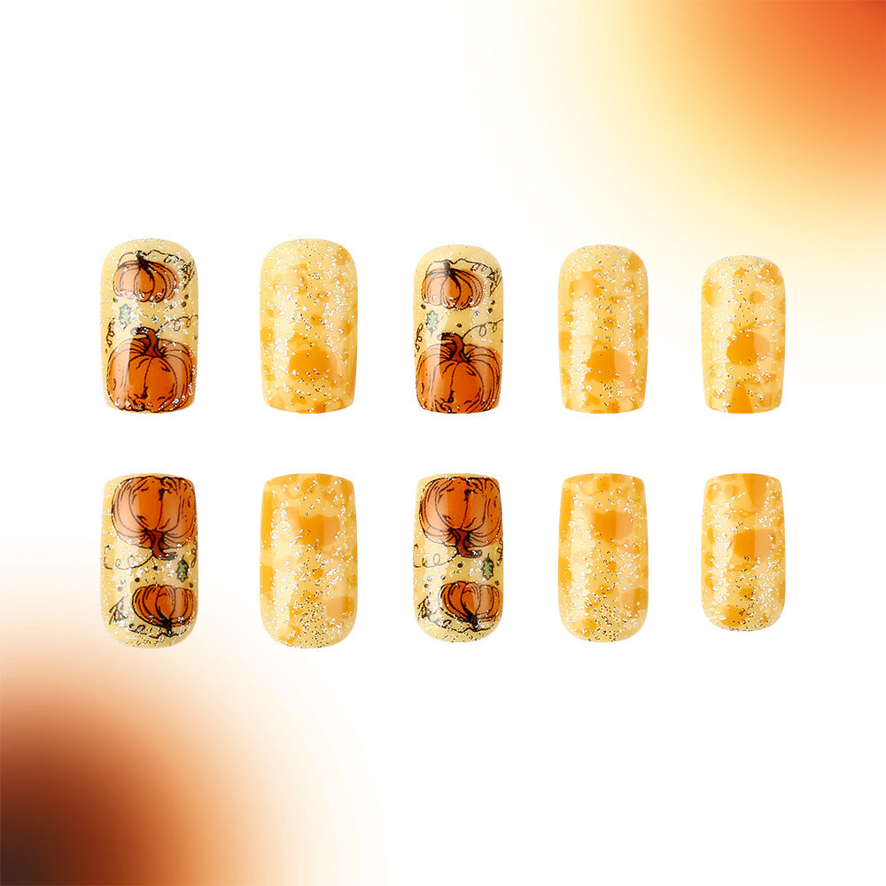 24pcs/Set Thanksgiving Pumpkin Short Press-On Nails