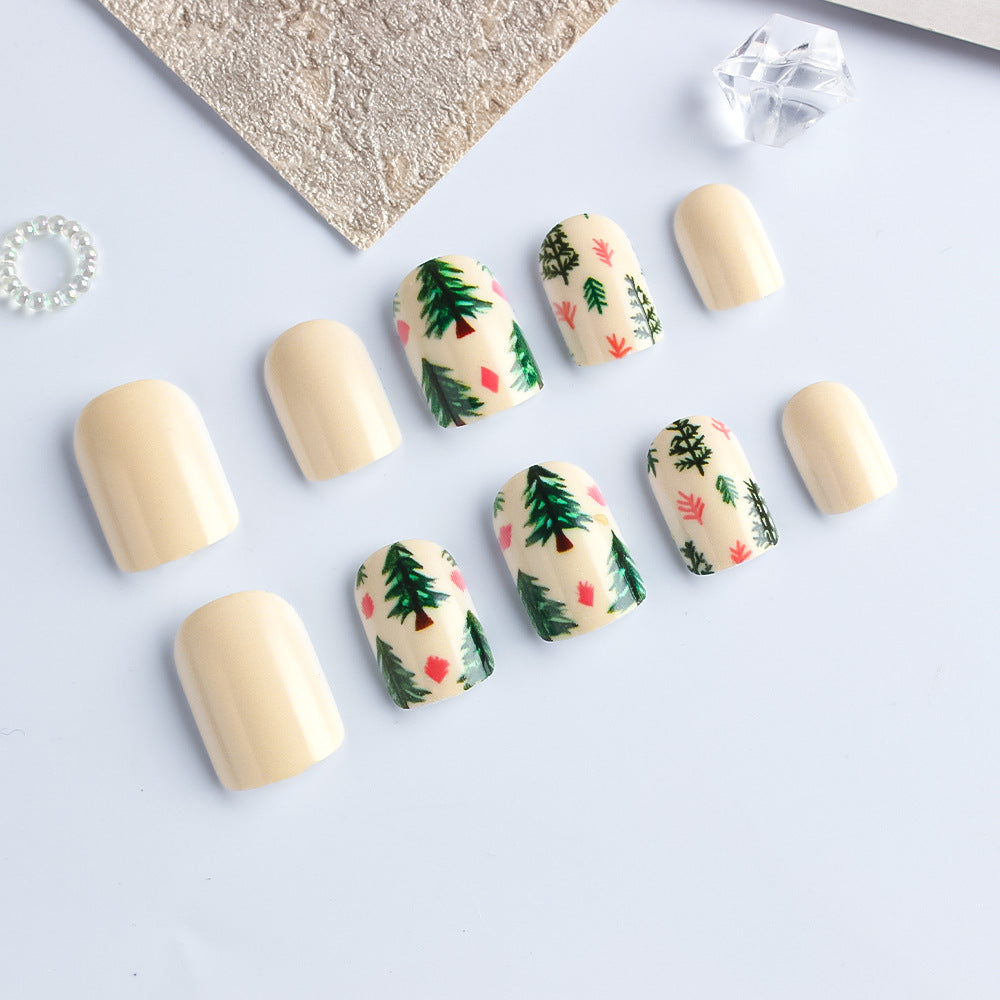 24pcs/Set Christmas Tree Short Press-On Nails