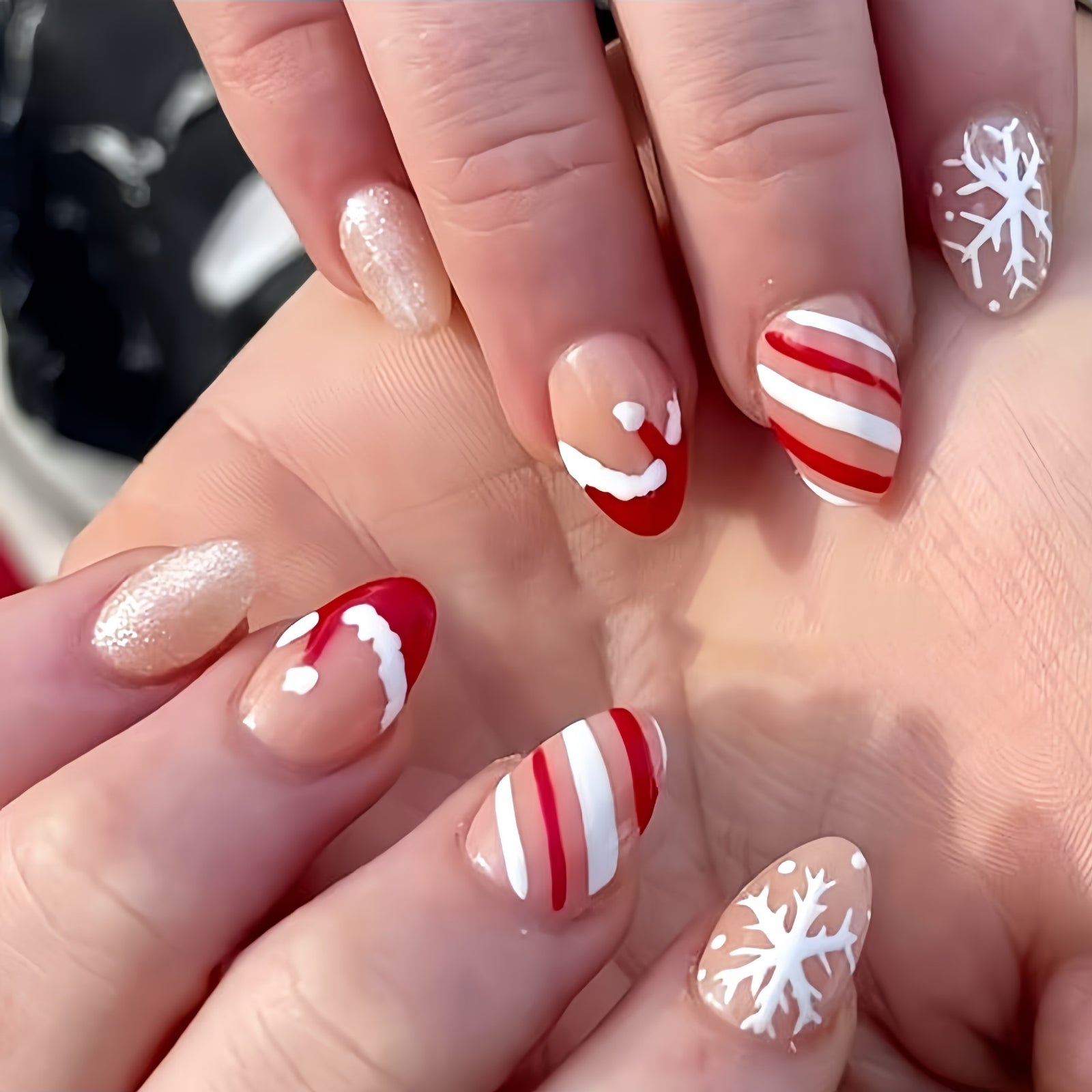 24pcs/Set Striped Snowflake Christmas Hat Press-On Nails