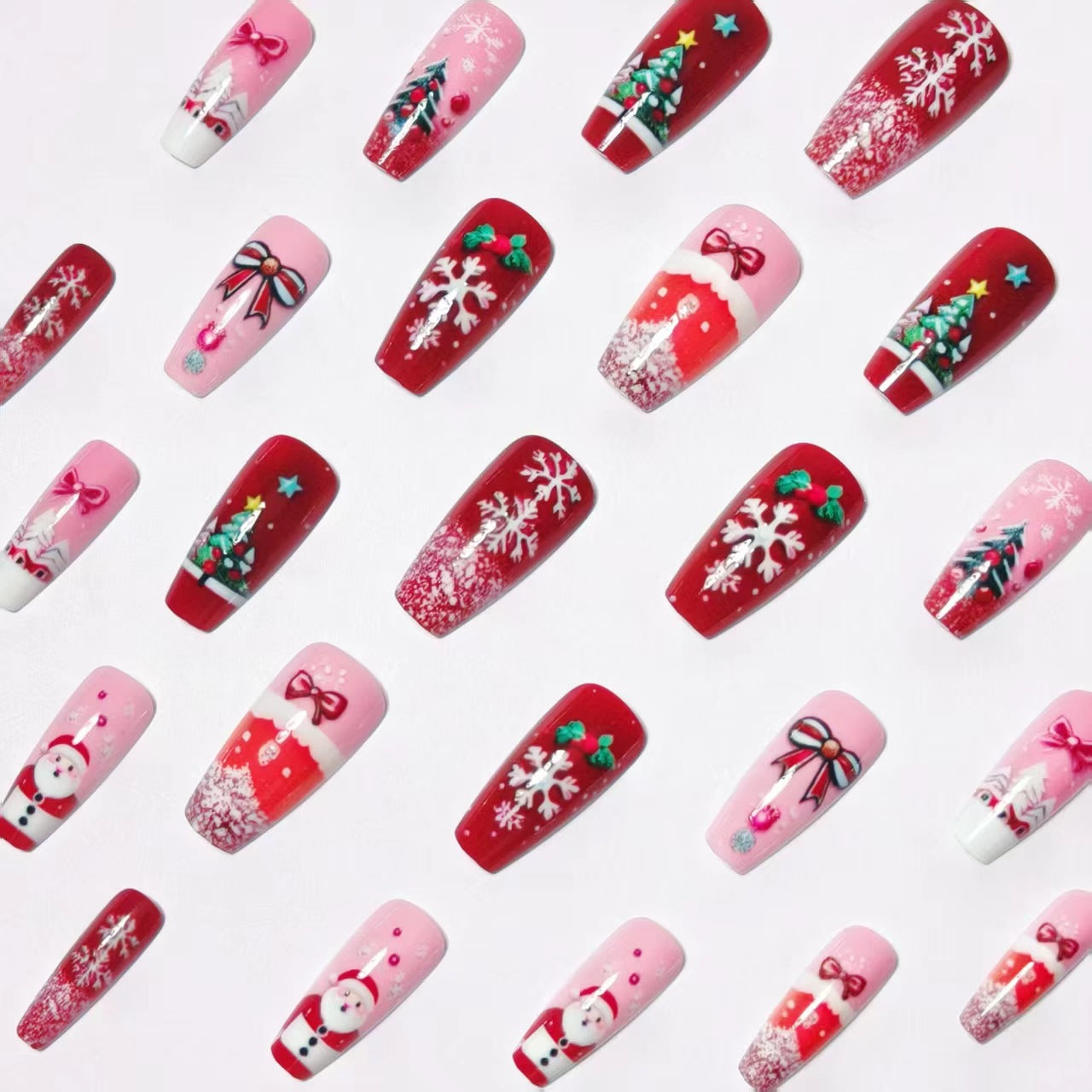 24pcs/Set Santa Claus Snowflakes Christmas Tree Press-On Nails