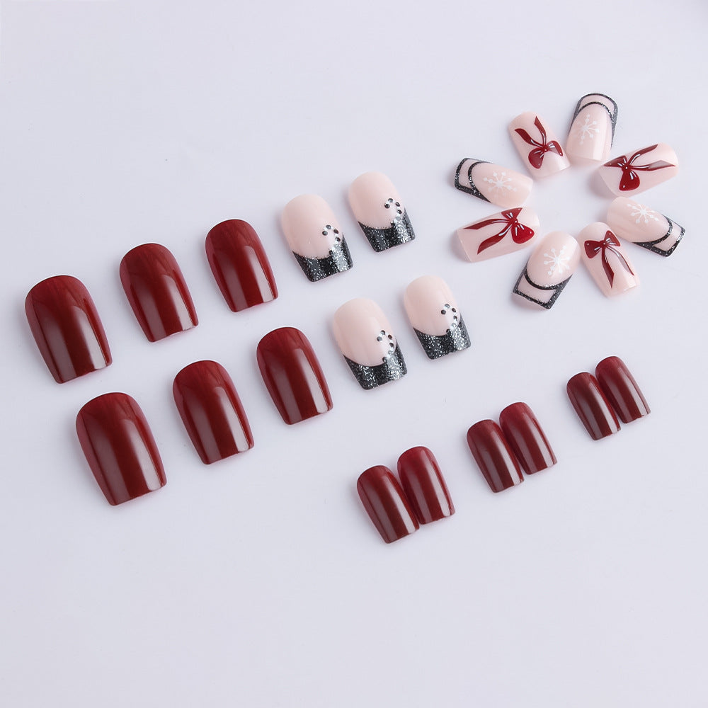 24pcs/Set Christmas Red Bow Snowflakes French Press-On Nails