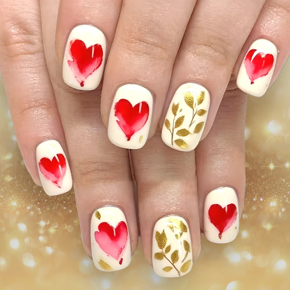 24pcs/Set Heart Leaf Short Press-On Nails