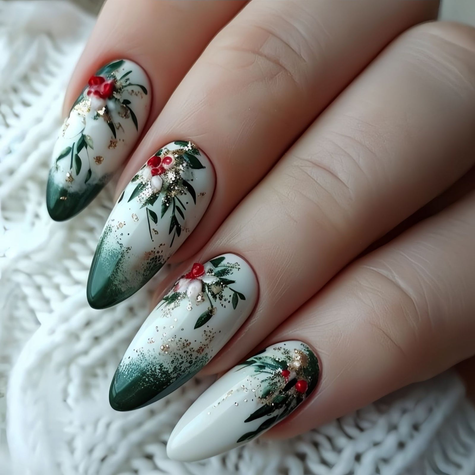 24pcs/Set Christmas Branches Press-On Nails