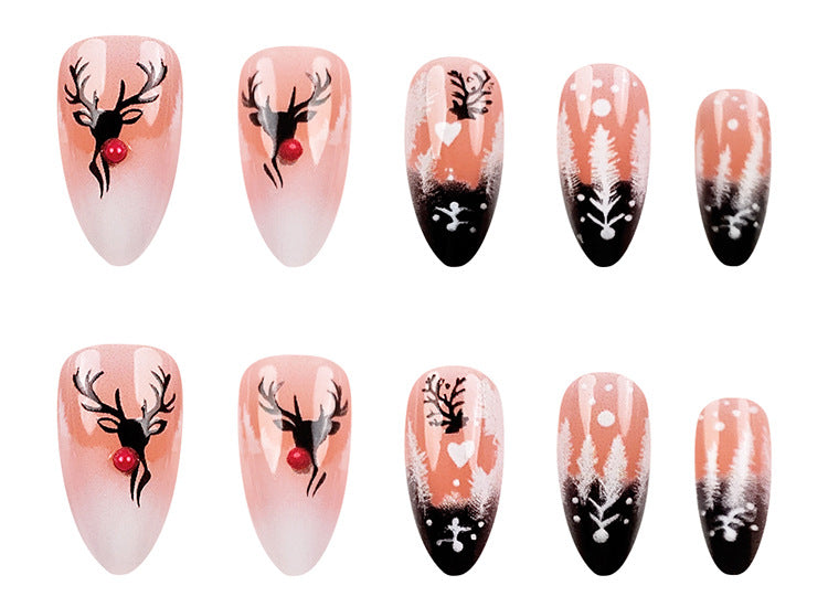24pcs/Set Christmas Reindeer Glitter Short Press-On Nails