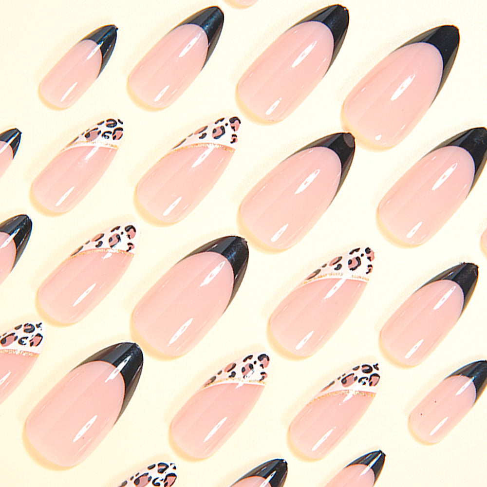 24pcs/Set Leopard Print French Press-On Nails