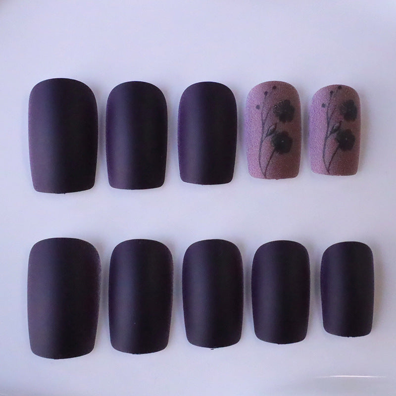 24pcs/Set Autumn Winter Leaves Dark Flowers Press-On Nails