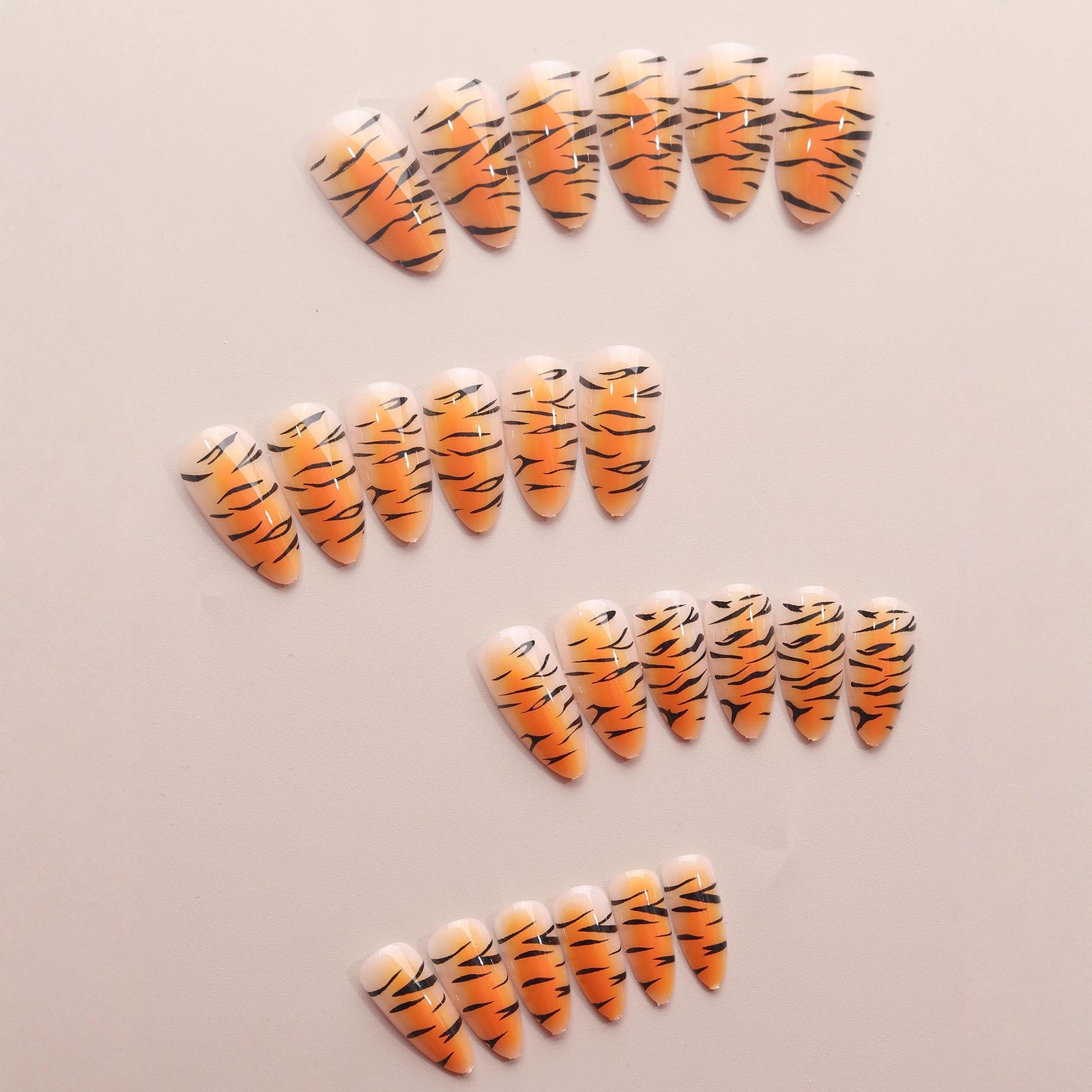 24pcs/Set Ombre-Tiger Print Stiletto Press-On Nails