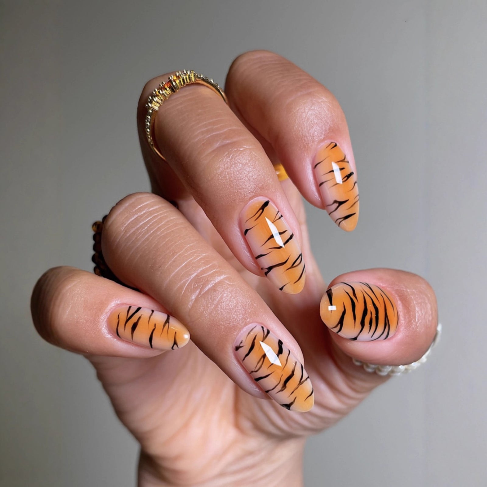 24pcs/Set Ombre-Tiger Print Stiletto Press-On Nails