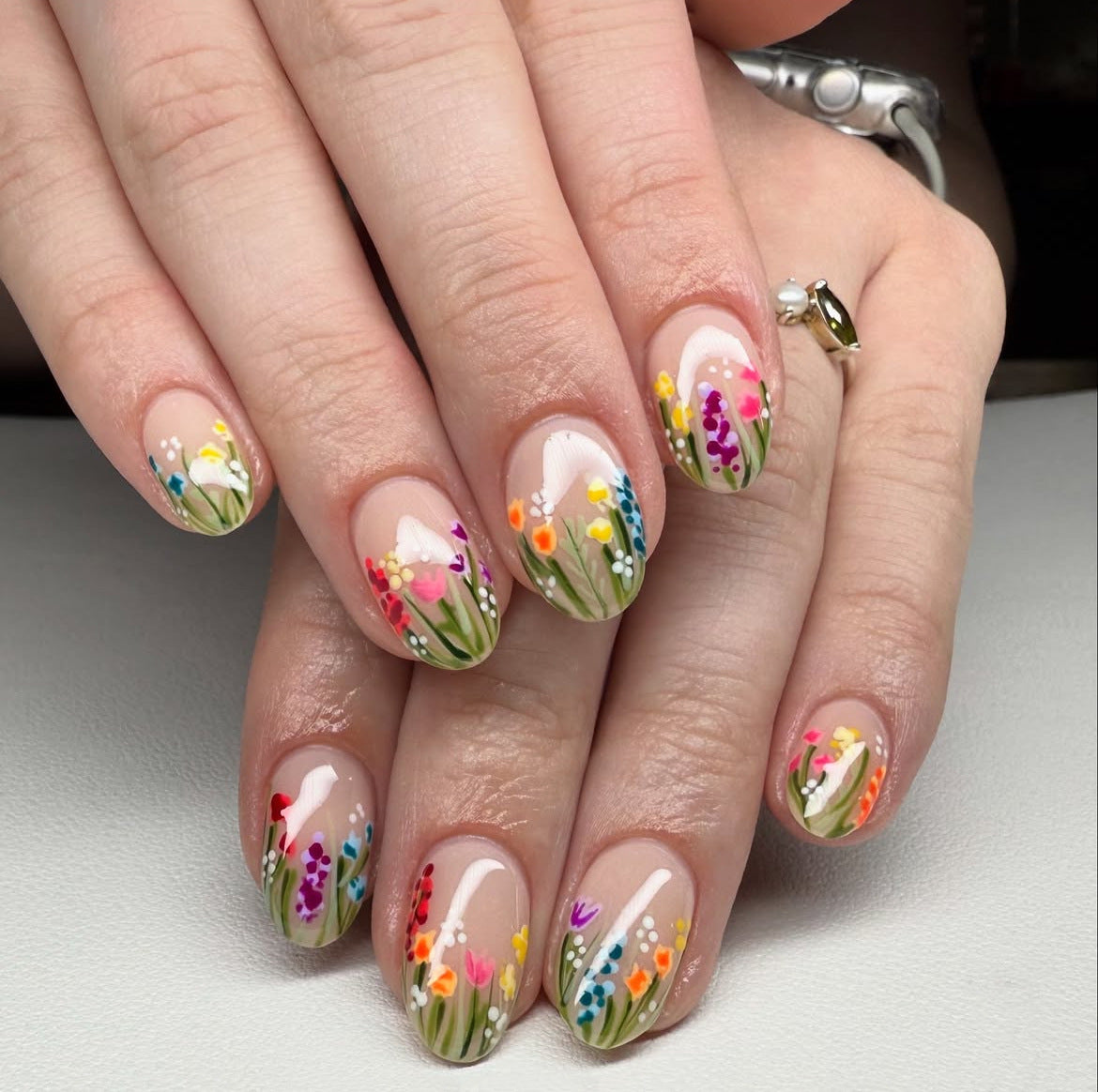 24pcs/Set Short Oval Purple Lavender Sunflower Press-On Nails