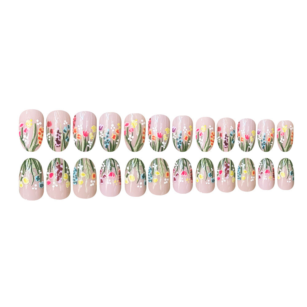 24pcs/Set Short Oval Purple Lavender Sunflower Press-On Nails