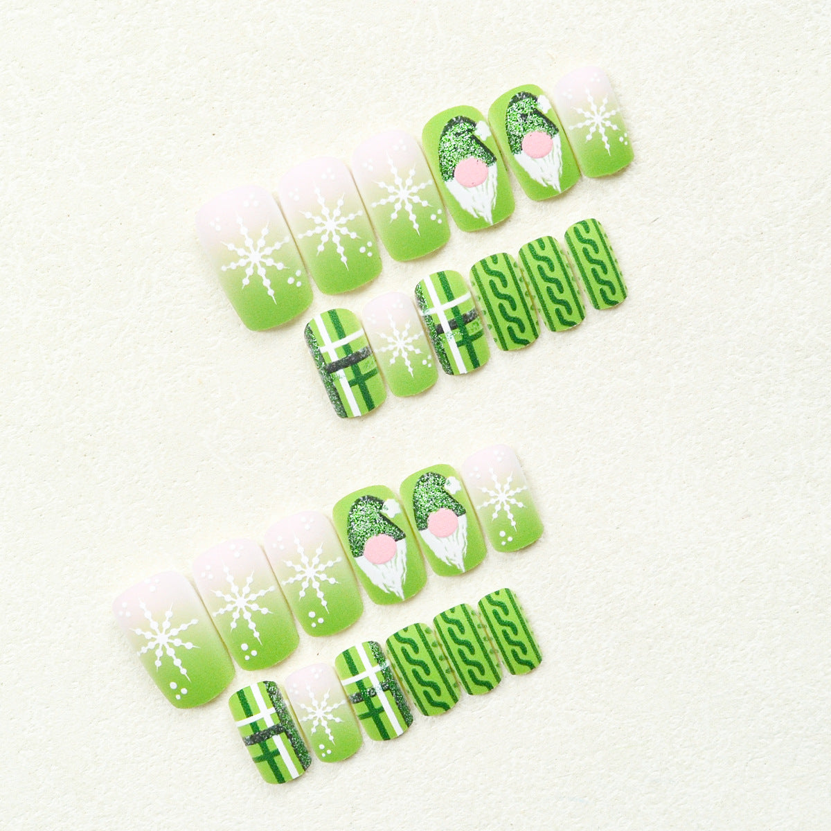 24pcs/Set Christmas Green Santa White Snowflakes Press-On Nails