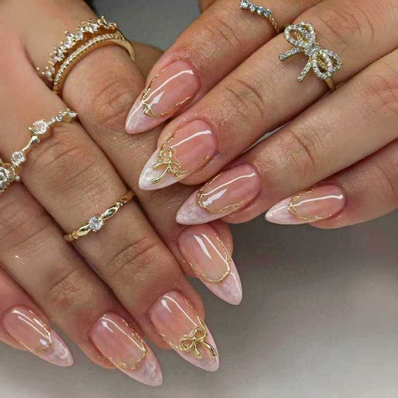 24pcs/Set 3D Bow Line French Press-On Nails