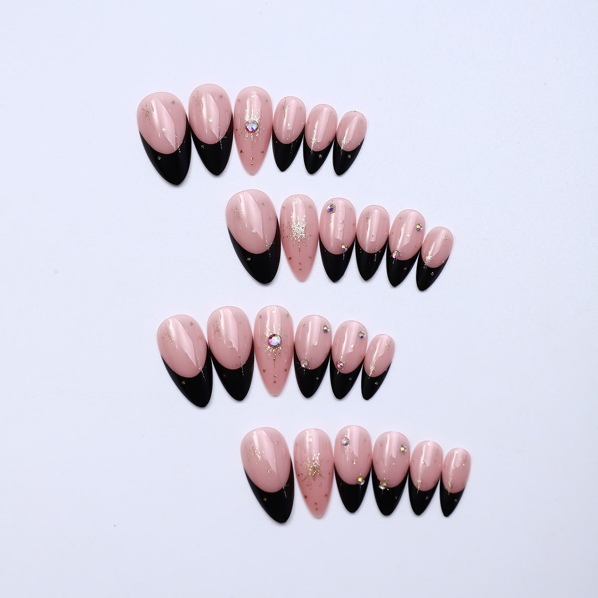 24pcs/Set French Stiletto With Multicolor Sparkling Diamonds Press-On Nails