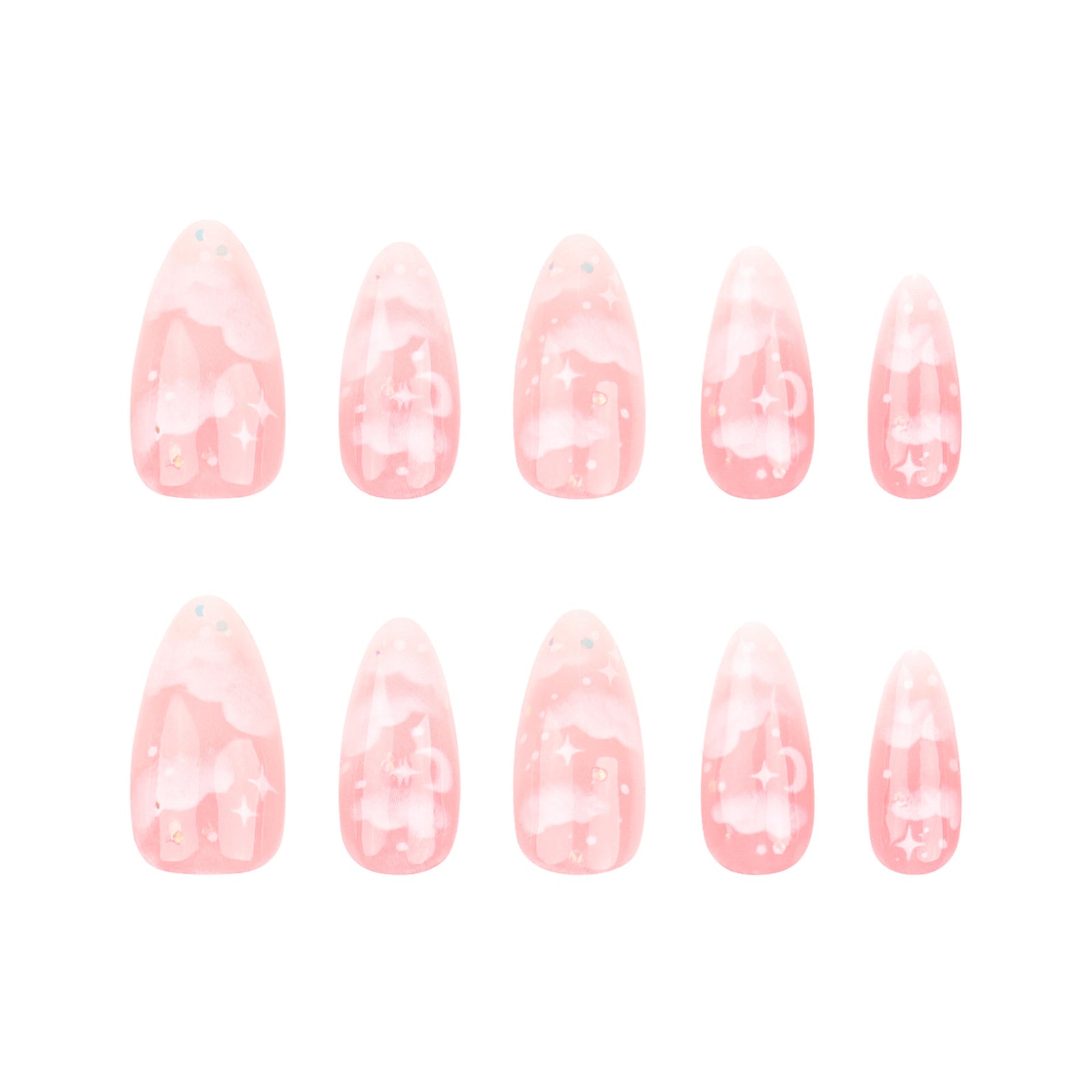 24pcs/Set Pink Clouds Stars & Moon Press-On Nails