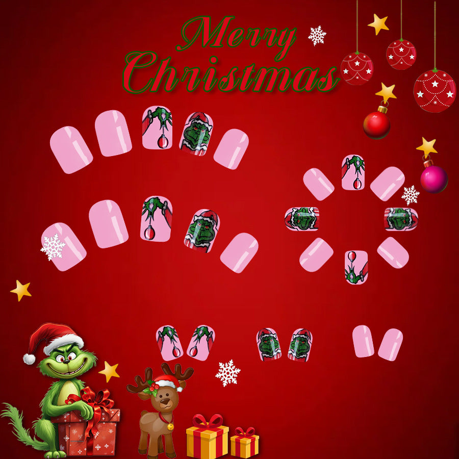 24pcs/Set Short Grinch Christmas Press-On Nails