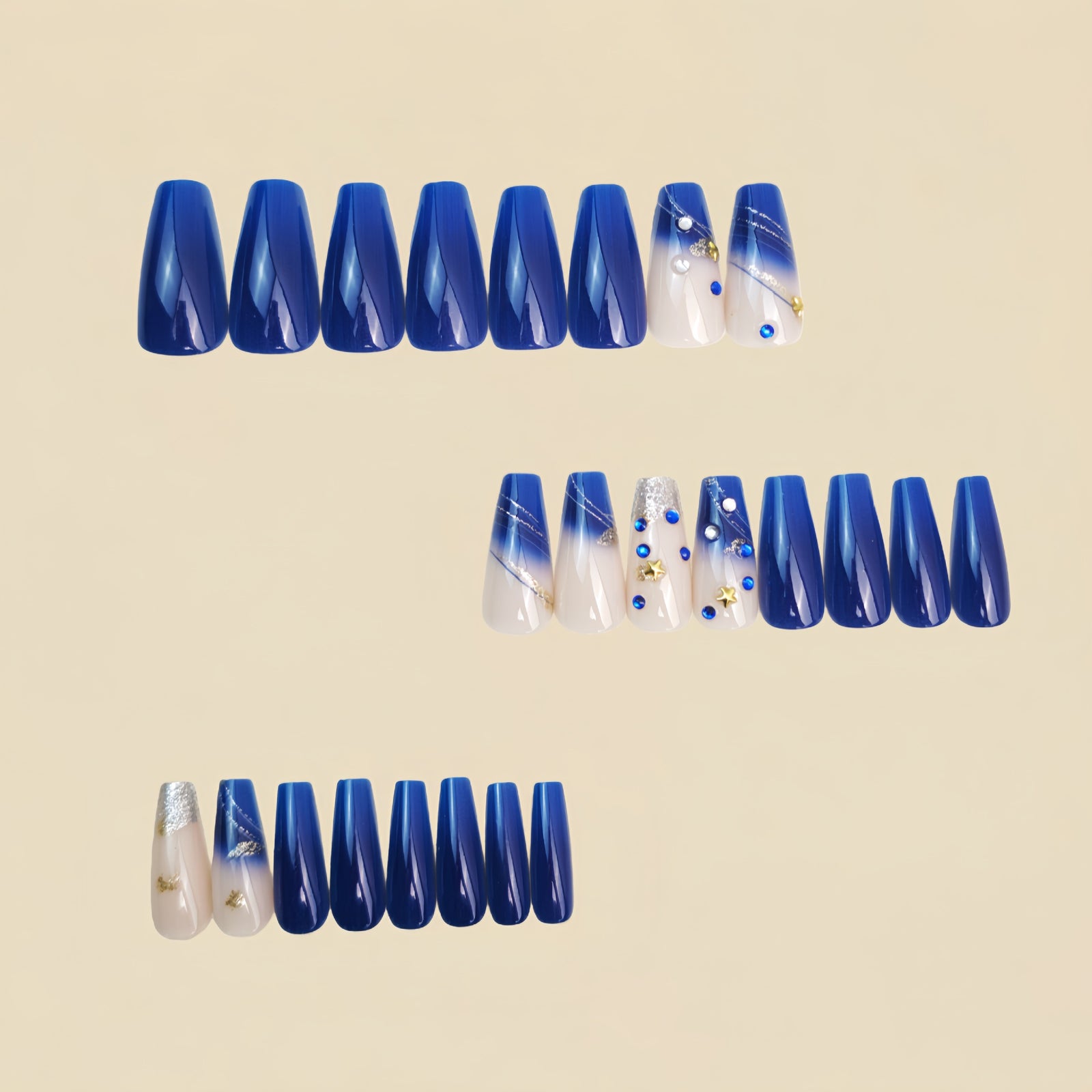 24pcs/Set Blue Crystals Press-On Nails