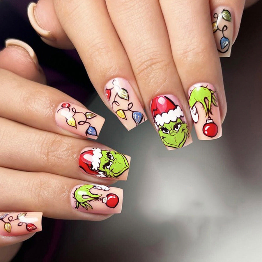 24pcs/Set Short Grinch Christmas Press-On Nails