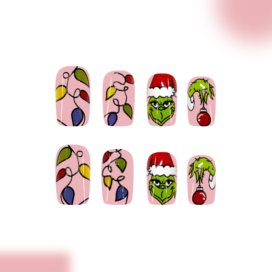 24pcs/Set Short Grinch Christmas Press-On Nails