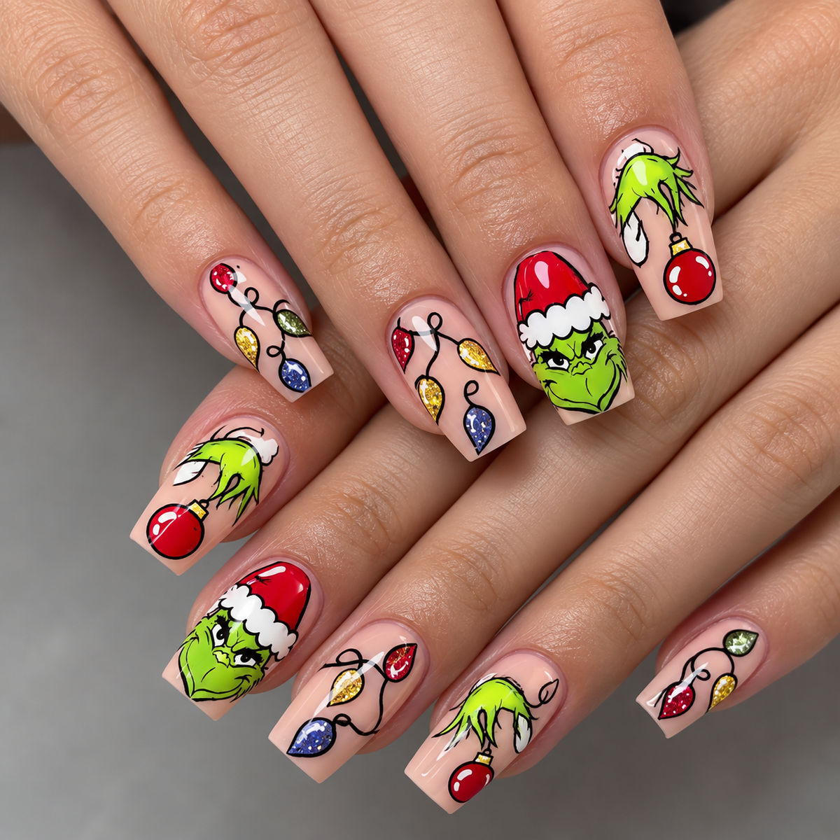 24pcs/Set Short Grinch Christmas Press-On Nails