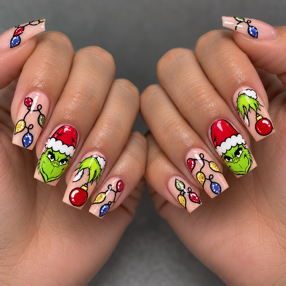 24pcs/Set Short Grinch Christmas Press-On Nails