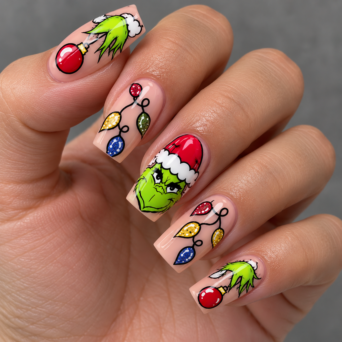 24pcs/Set Short Grinch Christmas Press-On Nails