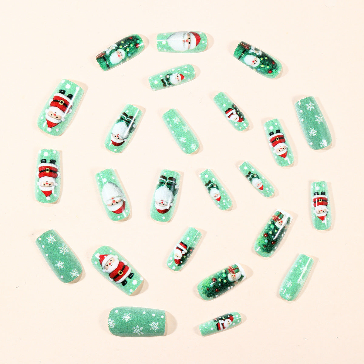 24pcs/Set Green Snowflake Santa & Christmas Tree Press-On Nails