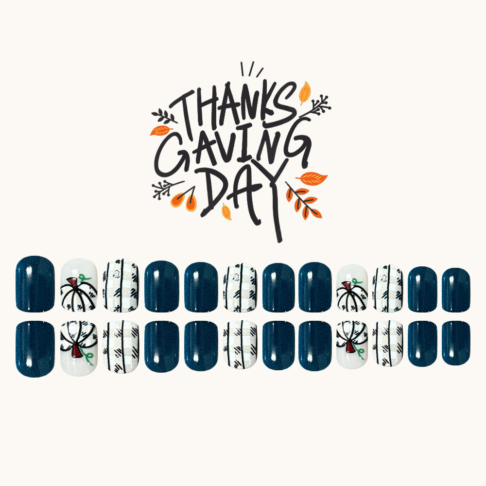 24pcs/Set Short Thanksgiving Pumpkin Press-On Nails