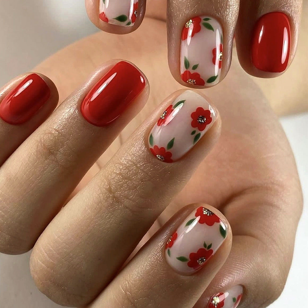 24pcs/Set Short Floral Press-On Nails