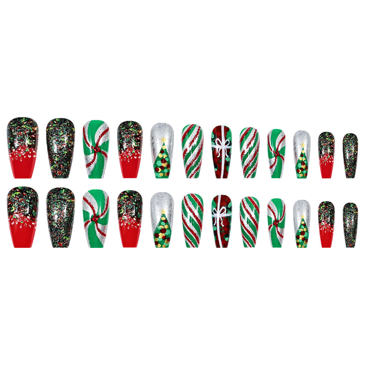 24pcs/Set Christmas Gift & Tree Press-On Nails