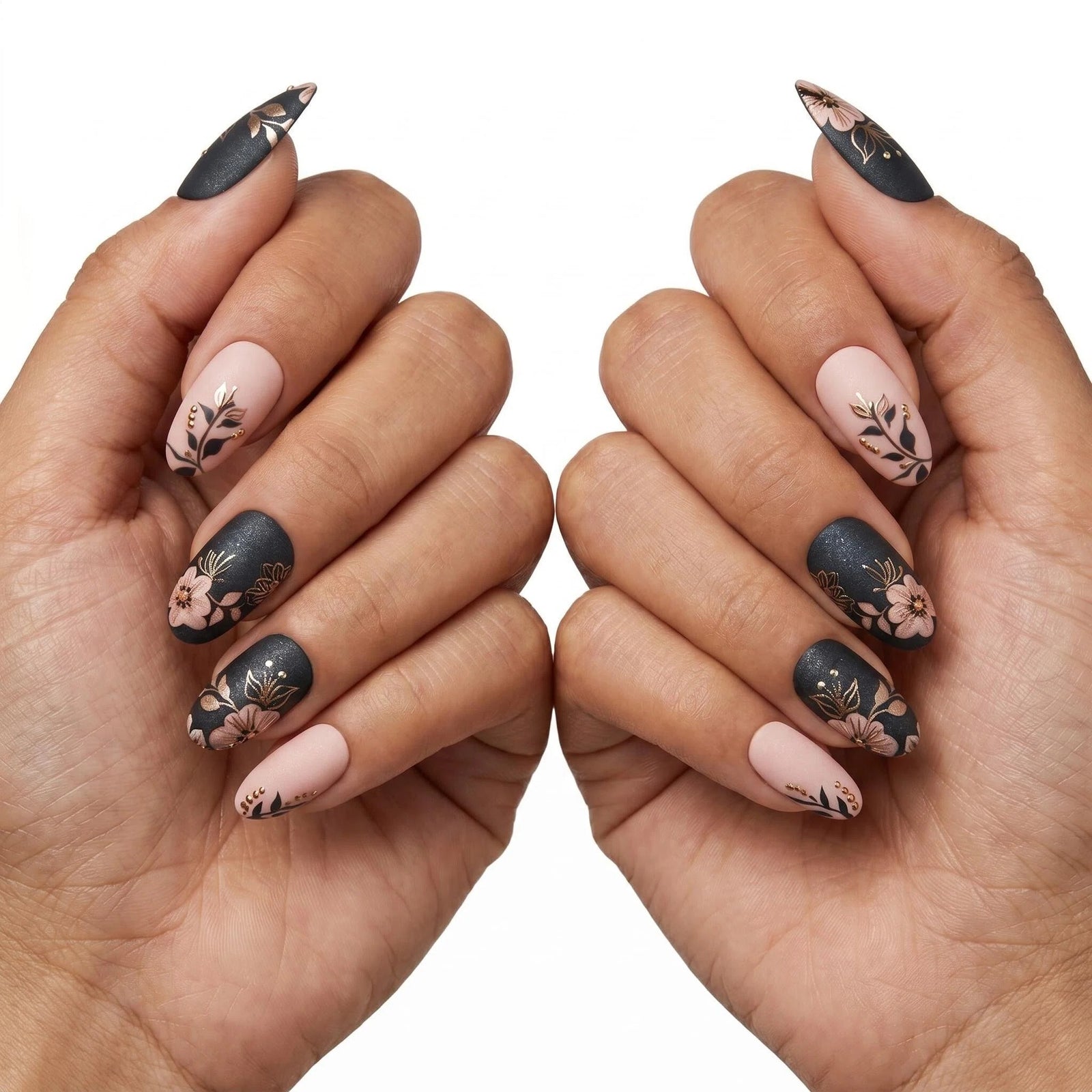 24pcs/Set Autumn-Winter Leaves and Flowers Press-On Nails