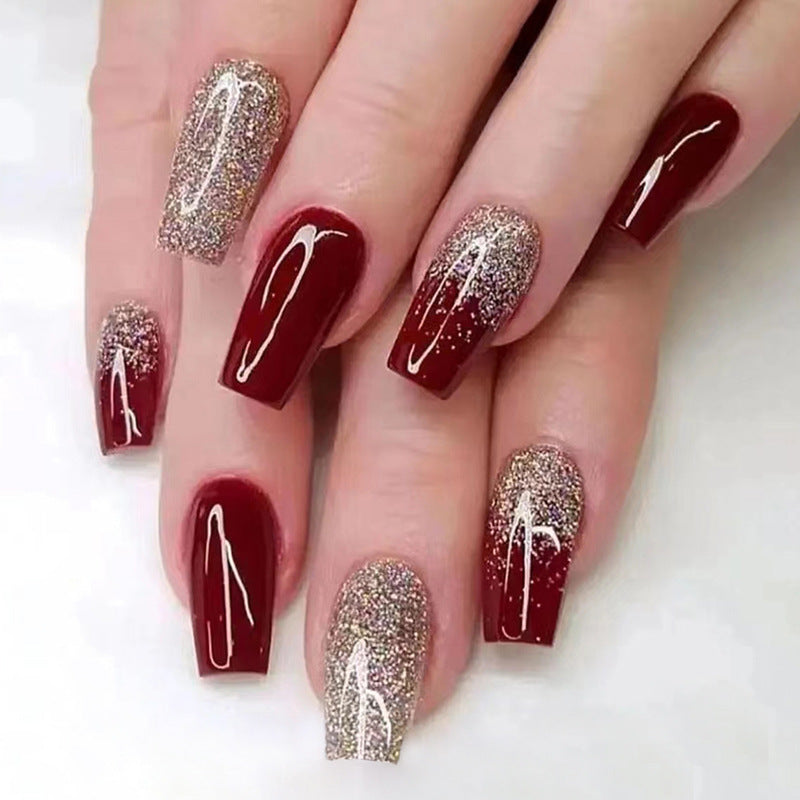 24pcs/Set Gilded Garnet Glam Press-On Nails