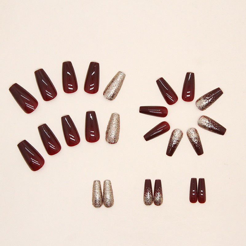 24pcs/Set Gilded Garnet Glam Press-On Nails