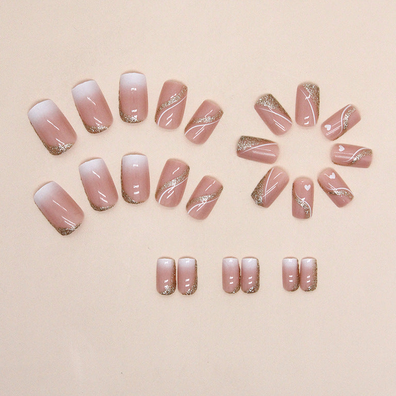 24pcs/Set Bling Glitter Gradient Heart Press-On Nails
