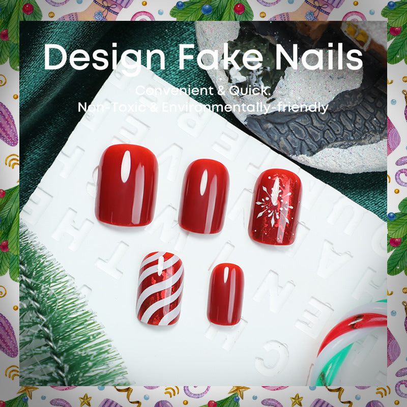 24pcs/Set Christmas Short Snowflake & Stripe Press-On Nails