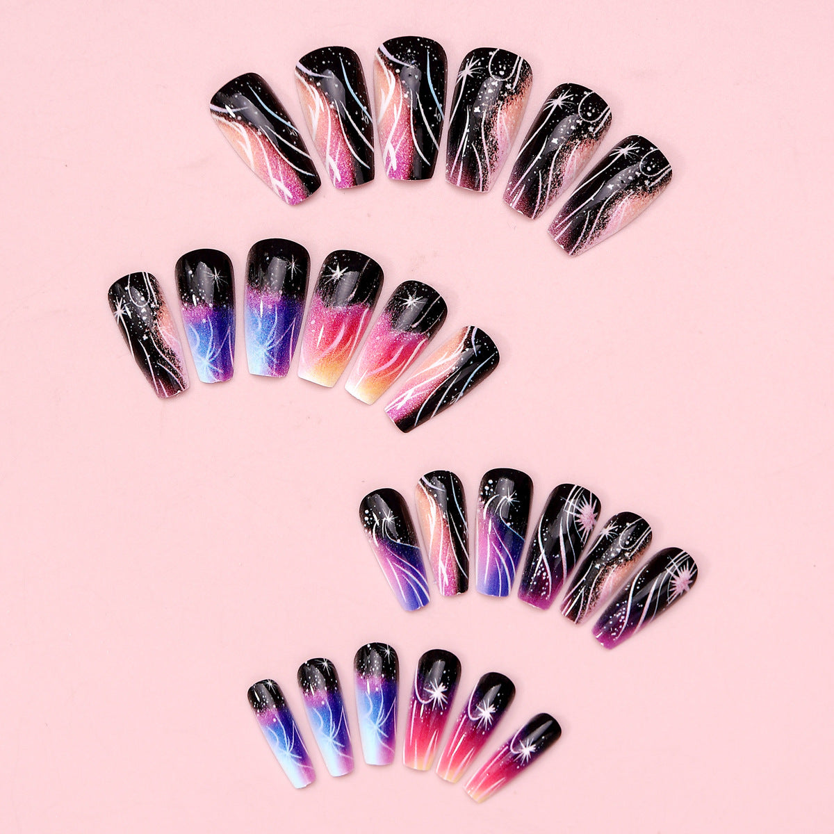 24pcs/Set Cosmic Star Nebula Gradient Press-On Nails
