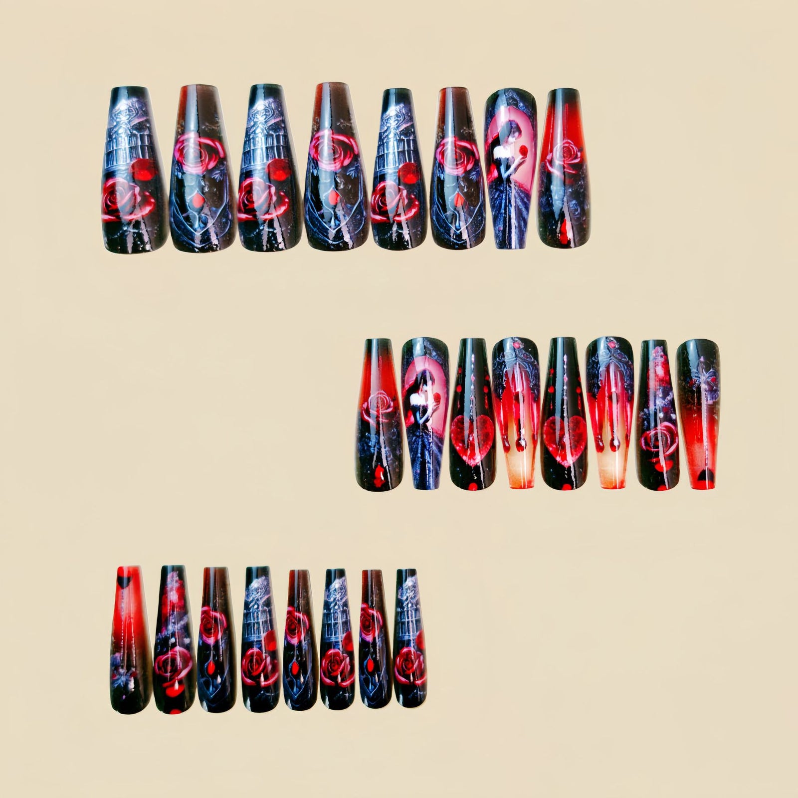 24pcs/Set Valentine's Day Flower & Heart Press On Nails