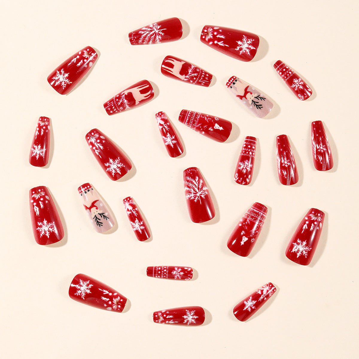 24pcs/Set Red Christmas Snowflake & Reindeer Press-On Nails