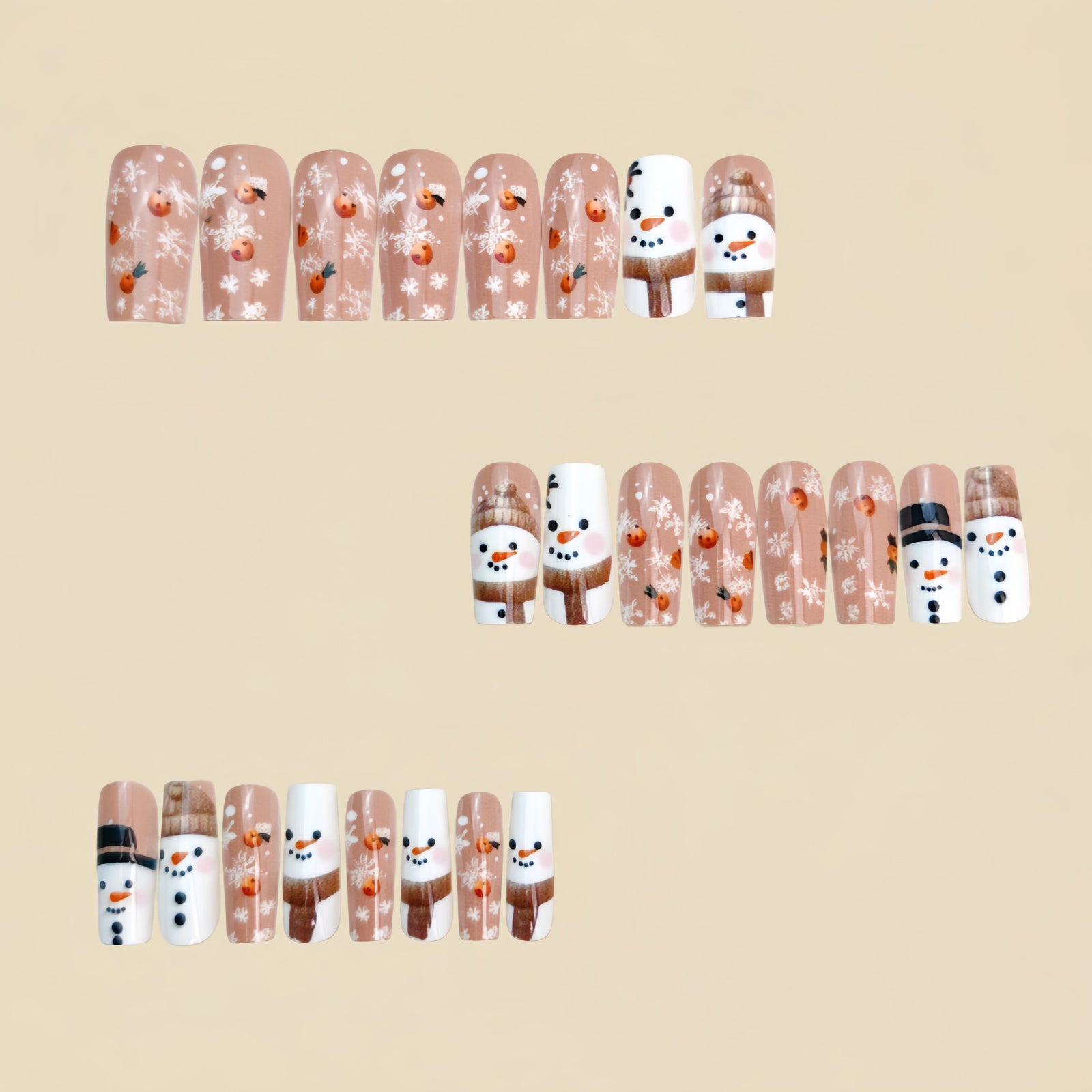 24pcs/Set Christmas Brown Snowman Press-On Nails