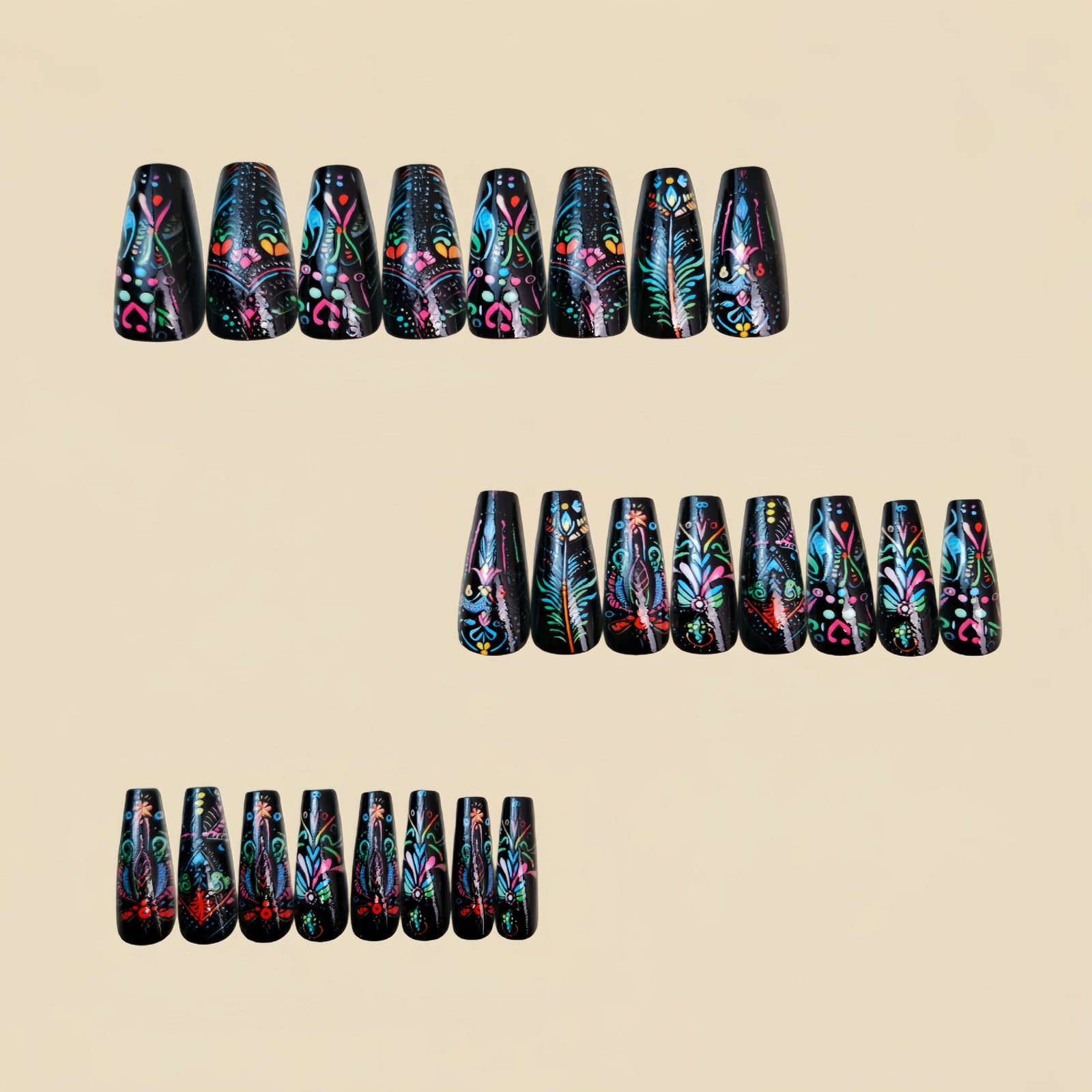 24pcs/Set Red Stripe Bohemian Press-On Nails