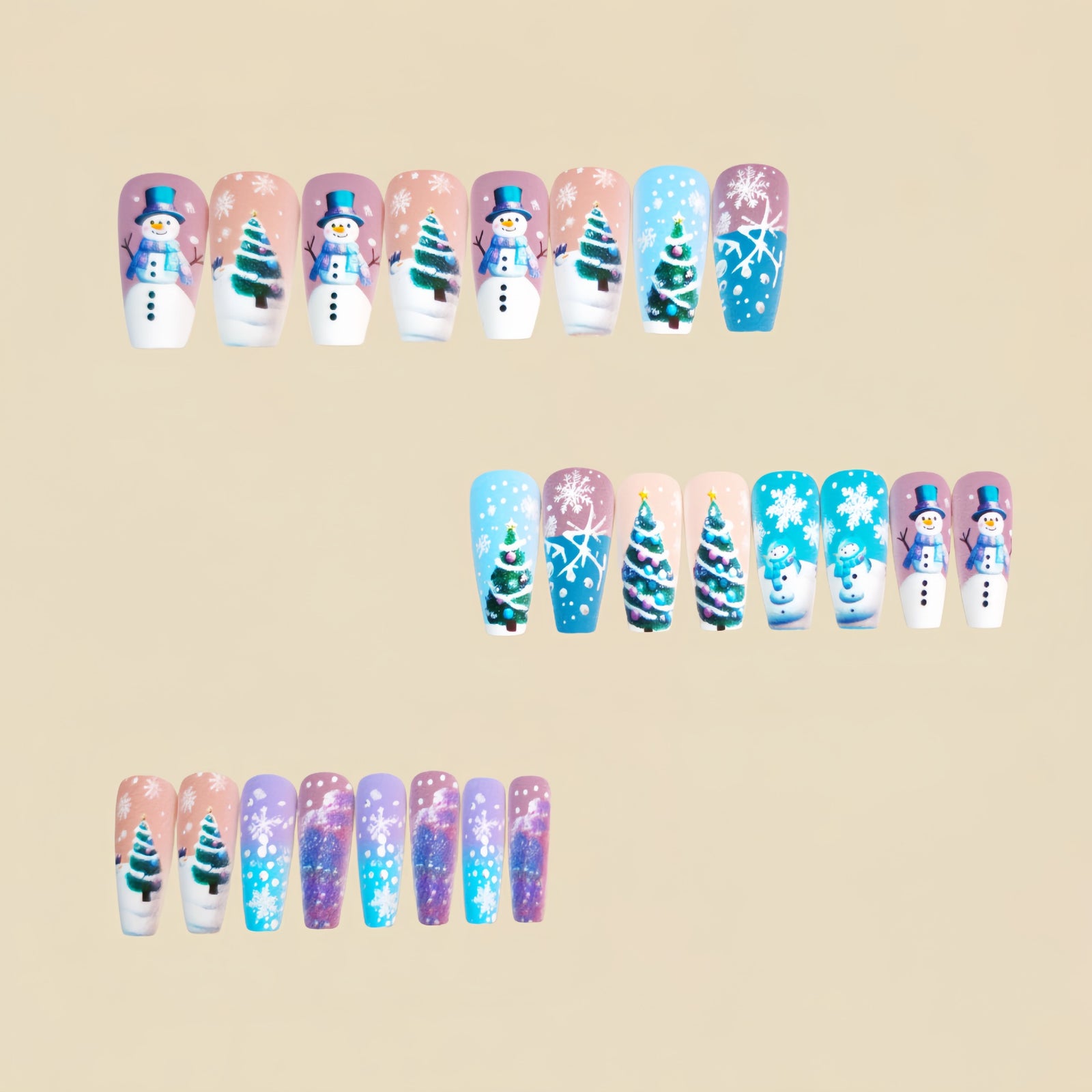 24pcs/Set Matte Christmas Tree Snowman Snowflake Press-On Nails