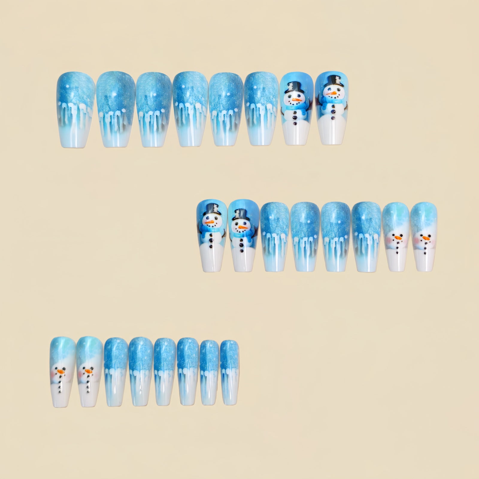 24pcs/Set Blue Snowman Christmas with Snowflakes Press-On Nails